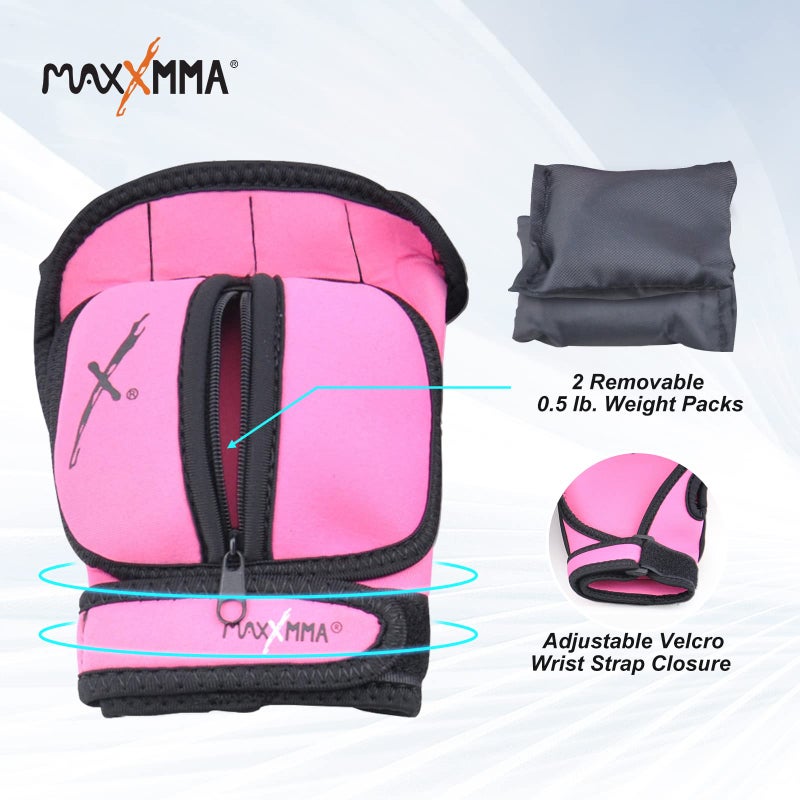 MaxxMMA Adjustable Weighted Gloves  2 lb. Set - Removable Weight (2 x 0.5 lb. Each Glove) for Sculpting MMA Kickboxing Cardio Aerobics Hand Speed Coordination Shoulder Strength (Pink) - Image 4